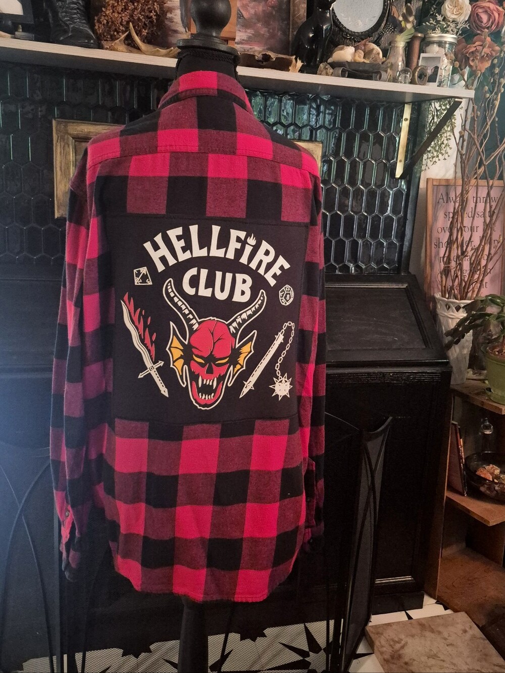 Upcycled Bleached And Distressed Red & Black Plaid "Hellfire Club" Flannel